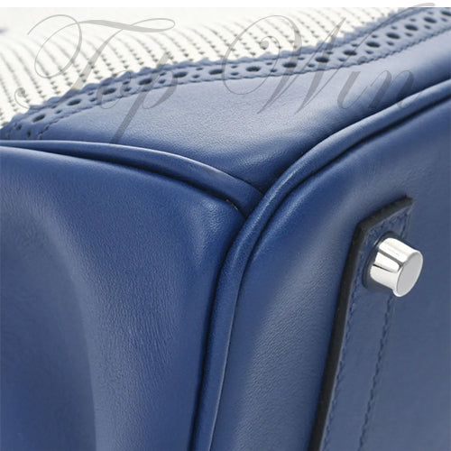 全新 Hermes 愛馬仕 Birkin 35 Ghillies Bleu Saphir Swift/Toile Palladium Hardware #T(特價)