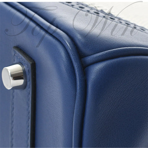 全新 Hermes 愛馬仕 Birkin 35 Ghillies Bleu Saphir Swift/Toile Palladium Hardware #T(特價)