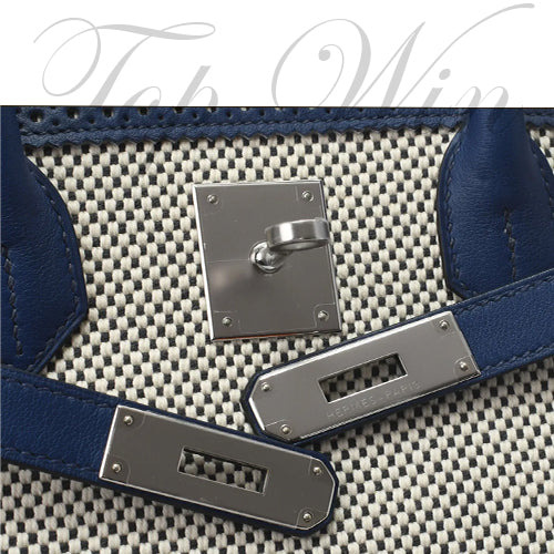 全新 Hermes 愛馬仕 Birkin 35 Ghillies Bleu Saphir Swift/Toile Palladium Hardware #T(特價)
