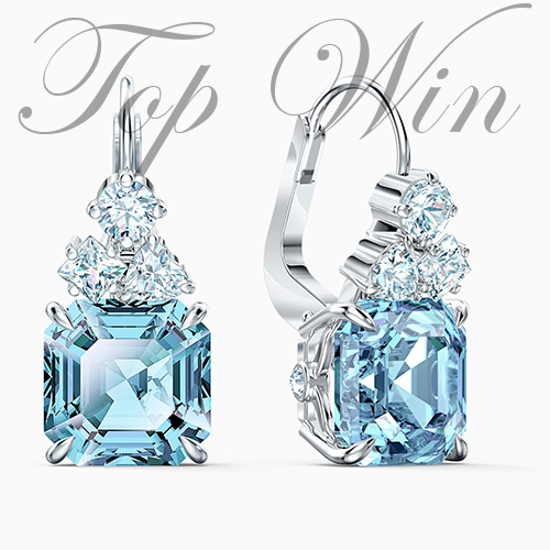 全新 Swarovski 施華洛世奇水晶閃亮穿孔耳環,海藍色,鍍銠 5524139(特價)