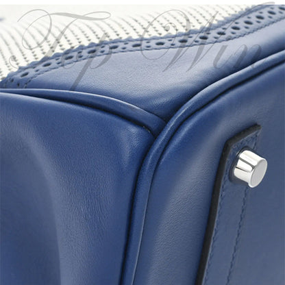 全新 Hermes 愛馬仕 Birkin 35 Ghillies Bleu Saphir Swift/Toile Palladium Hardware #T（特價）