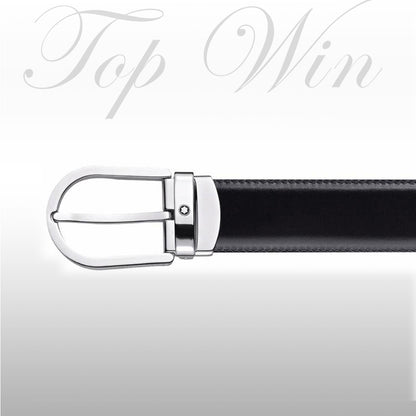 全新 Montblanc 萬寶龍 黑色皮帶 鍍白金色搭扣 114416（特價）