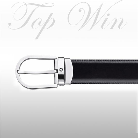 全新 Montblanc 萬寶龍 黑色皮帶 鍍白金色搭扣 114416（特價）