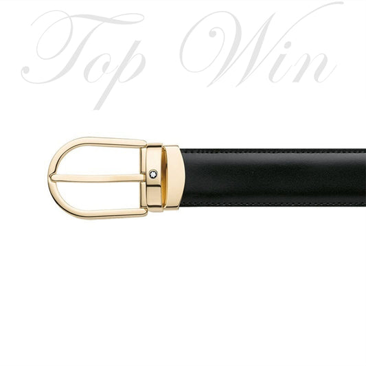 全新 Montblanc 萬寶龍 黑/棕雙面皮帶 金色搭扣 111714（特價）