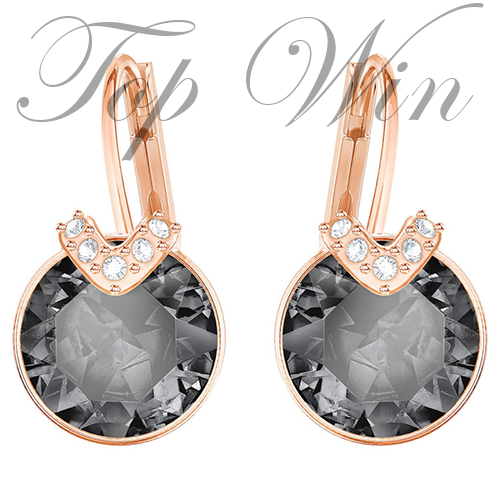 全新 Swarovski 施華洛世奇 Bella V 水滴形耳環 圓形切割, 灰色, 鍍玫瑰金色調 5299317（特價）