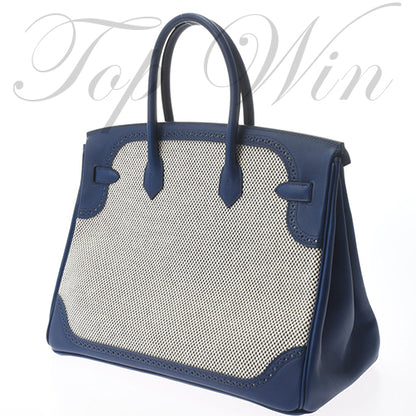 全新 Hermes 愛馬仕 Birkin 35 Ghillies Bleu Saphir Swift/Toile Palladium Hardware #T（特價）