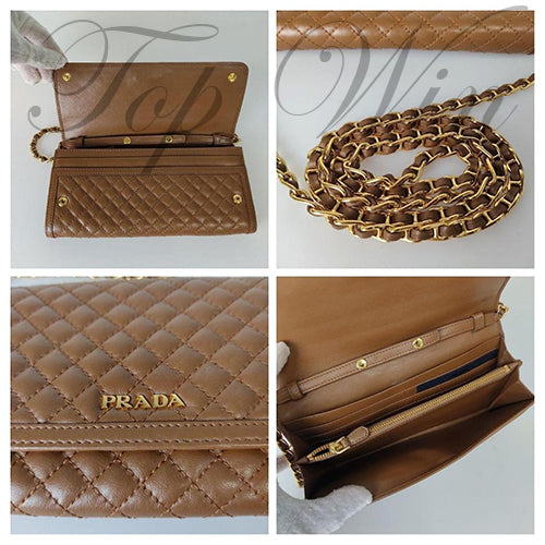 全新 Prada 普拉達 棕色鏈條絎縫包（特價）